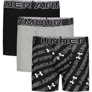 New 3-Pack Under Armour Boys XL Gray Black Performance Stretch Fit Boxer Briefs
